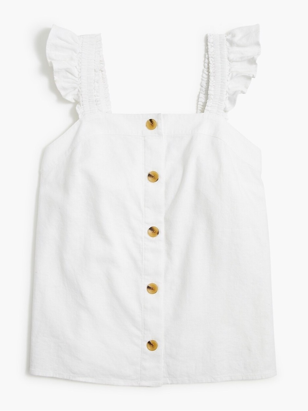 J.Crew Linen-blend button-front tank top with ruffle straps M White